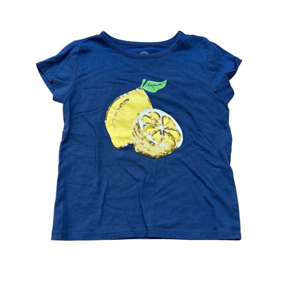Wonder Nation Lemon Sequin Graphic Tee Kids Blue Short Sleeve SIZE S 6-6X